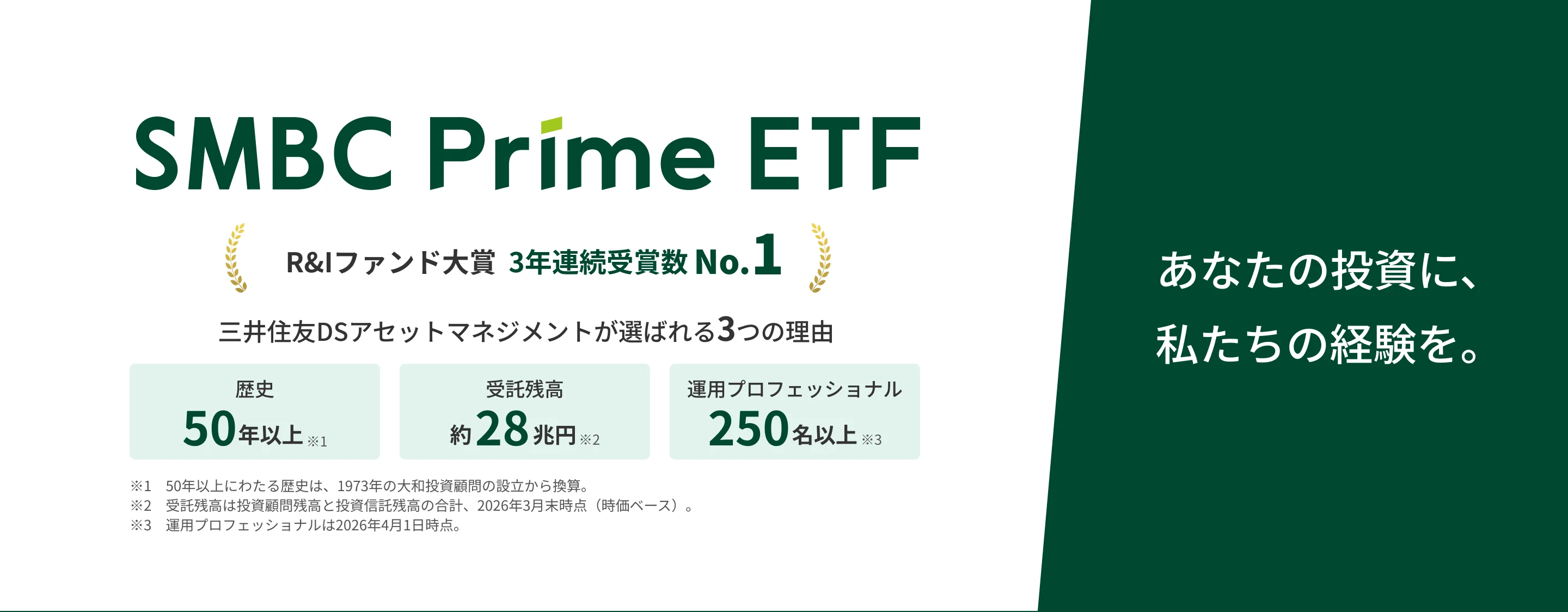 あなたの投資に、私たちの経験を。SMBC Prime ETF